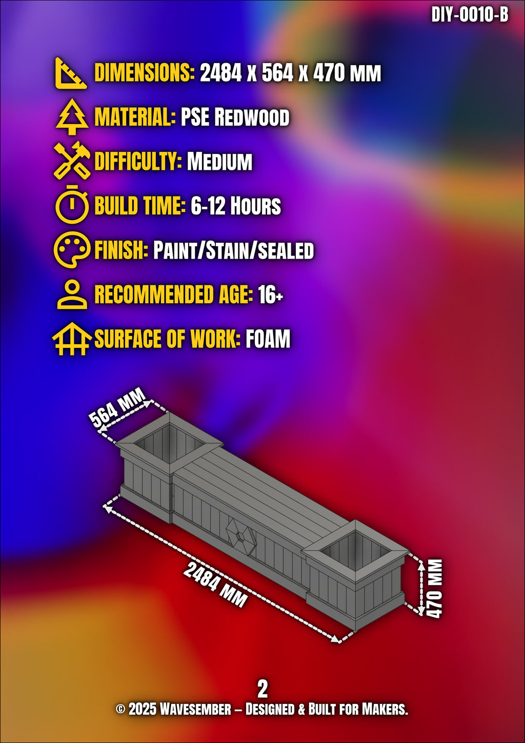 WAVESEMBER – Classic Series Dual Planter Bench with Storage
