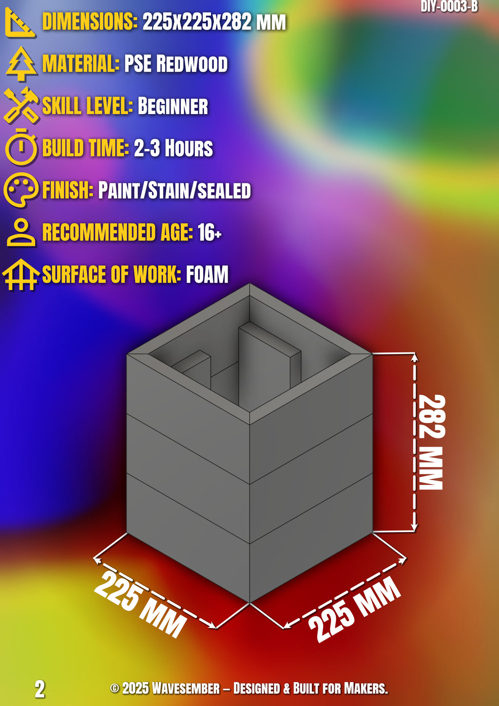 WAVESEMBER Square Planter – Classic Series (225×225×282 mm) | DIY Woodworking Guide & Build Plans (Copy)