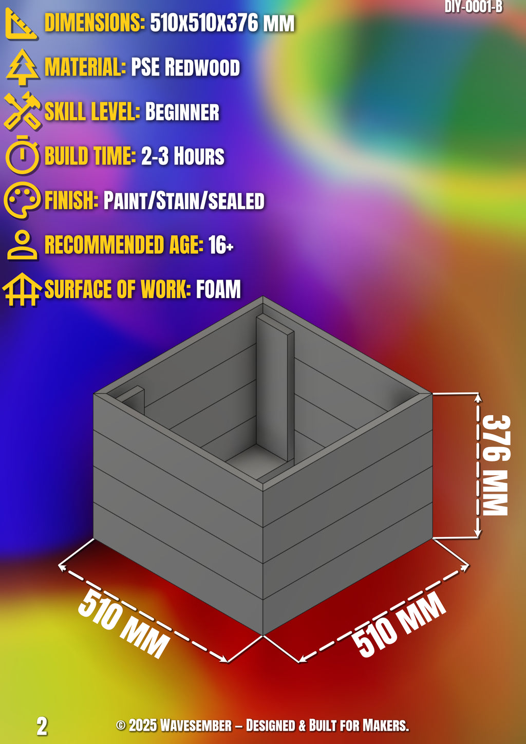WAVESEMBER Square Planter – Classic Series (510×510×376 mm) | DIY Woodworking Guide & Build Plans