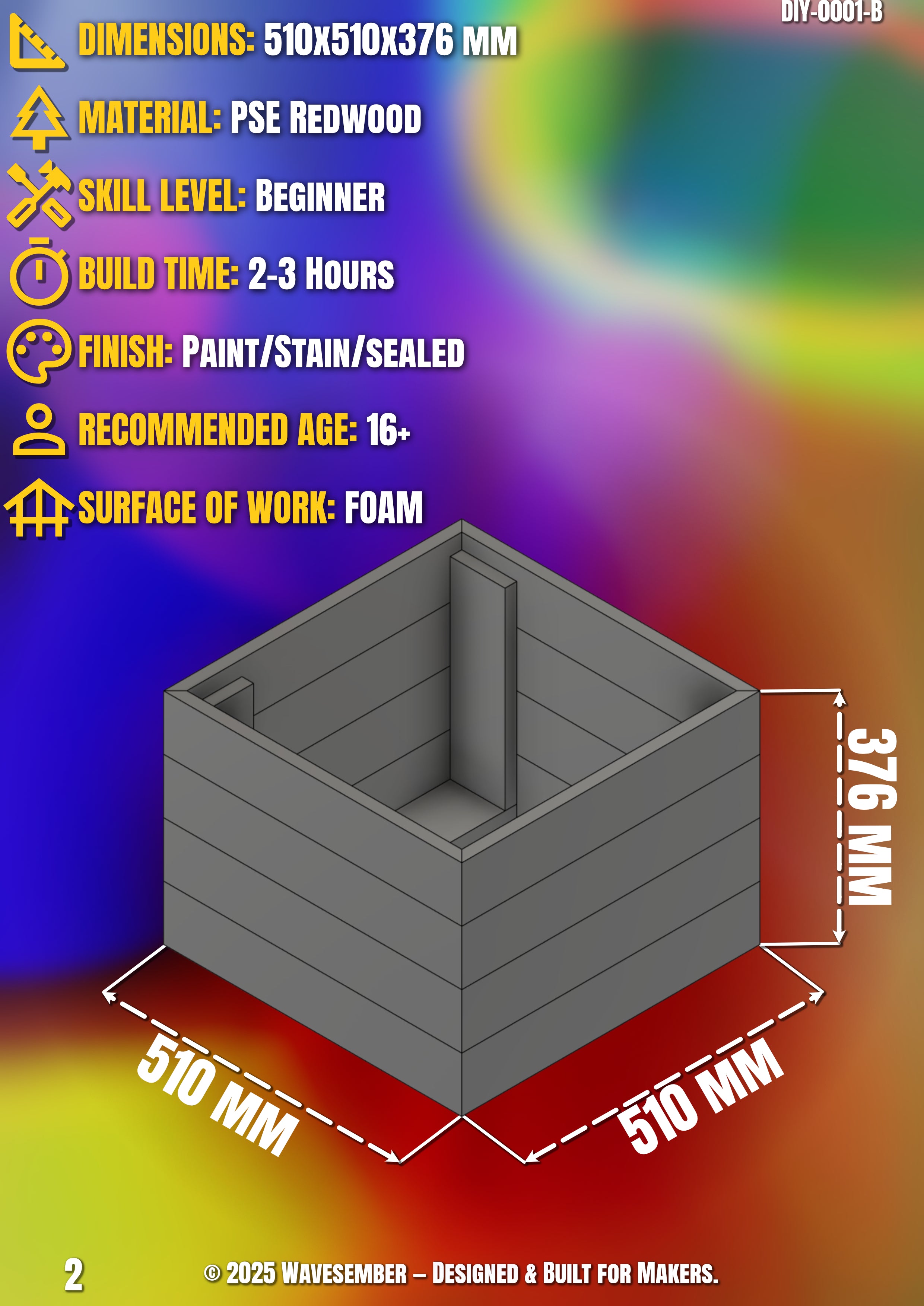 WAVESEMBER Planter – Classic Series (510×510×376 mm) | DIY Woodworking Guide & Build Plans