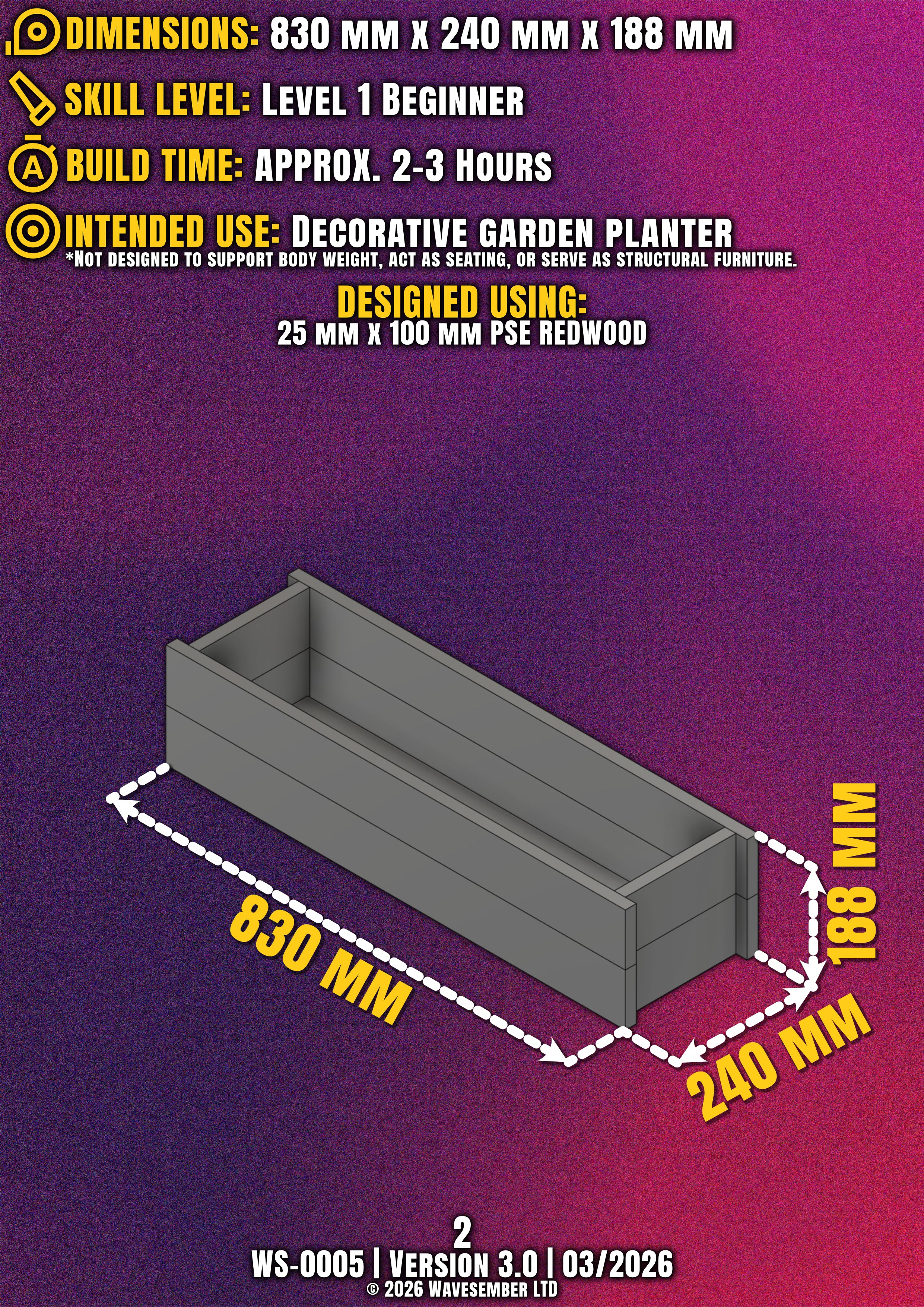 Rectangular Wooden Planter Box Plans (830mm) – DIY PDF