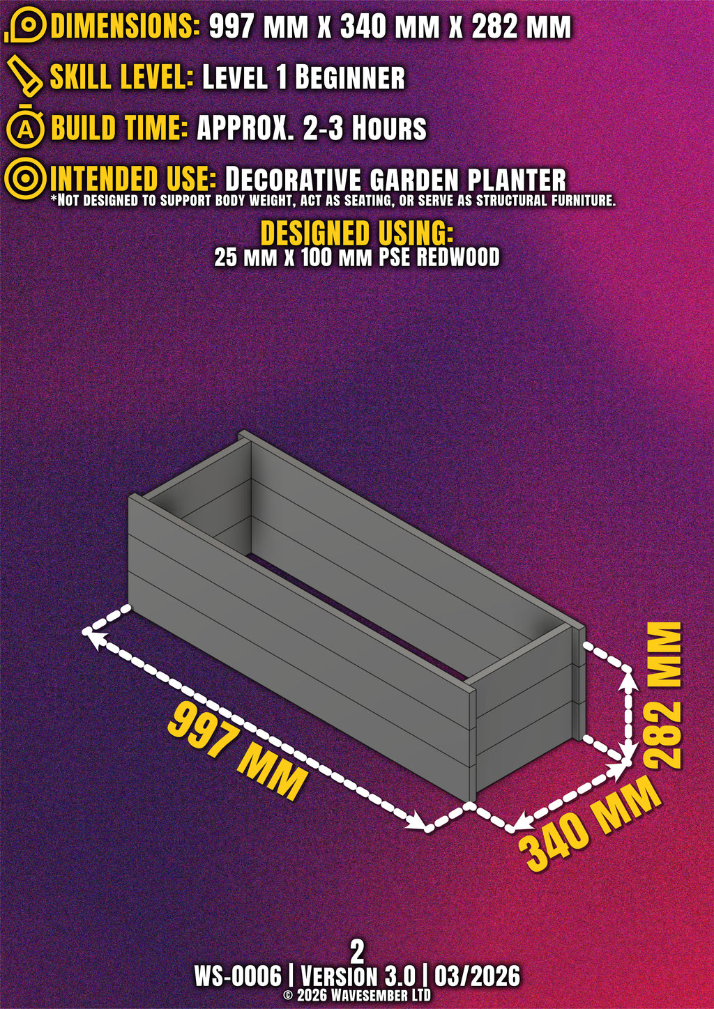 Rectangular Wooden Planter Box Plans (997mm) – DIY PDF