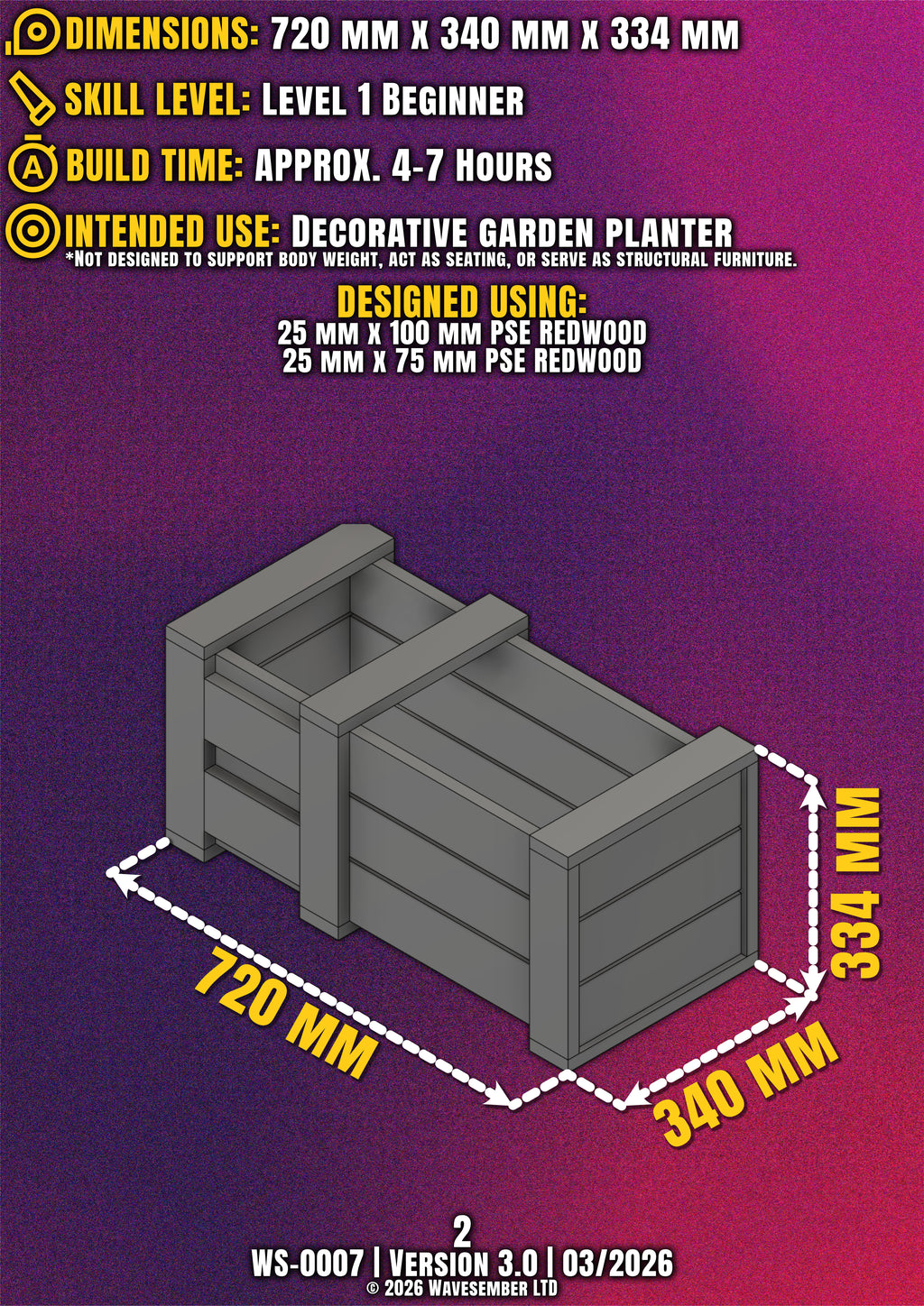 Rectangular Wooden Planter Box Plans (720mm) – DIY PDF