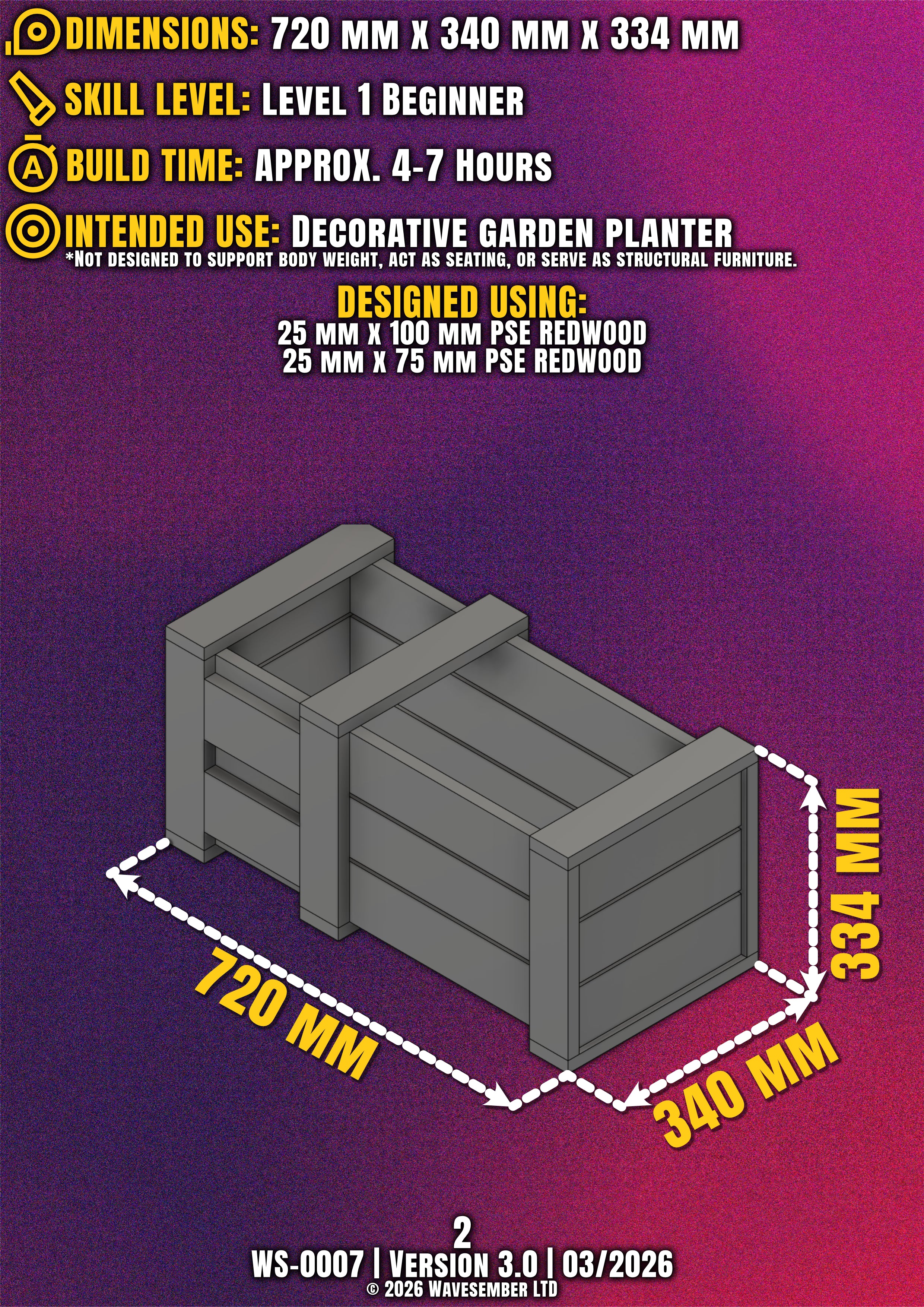 Rectangular Wooden Planter Box Plans (720mm) – DIY PDF