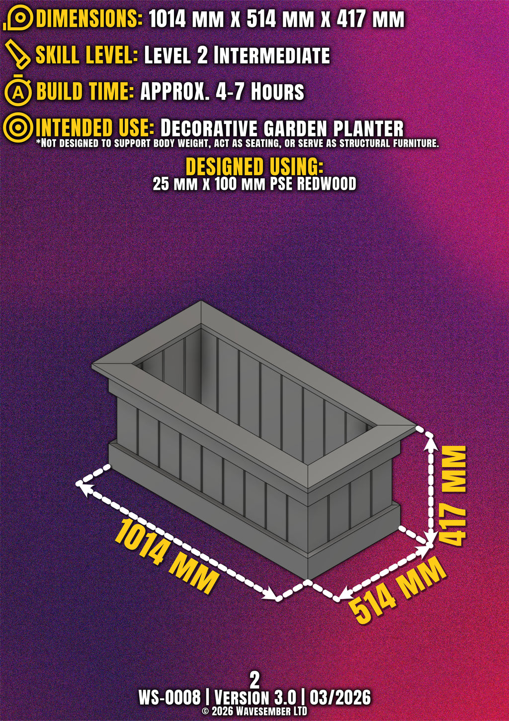 Rectangular Wooden Planter Box Plans (1014mm) – DIY PDF