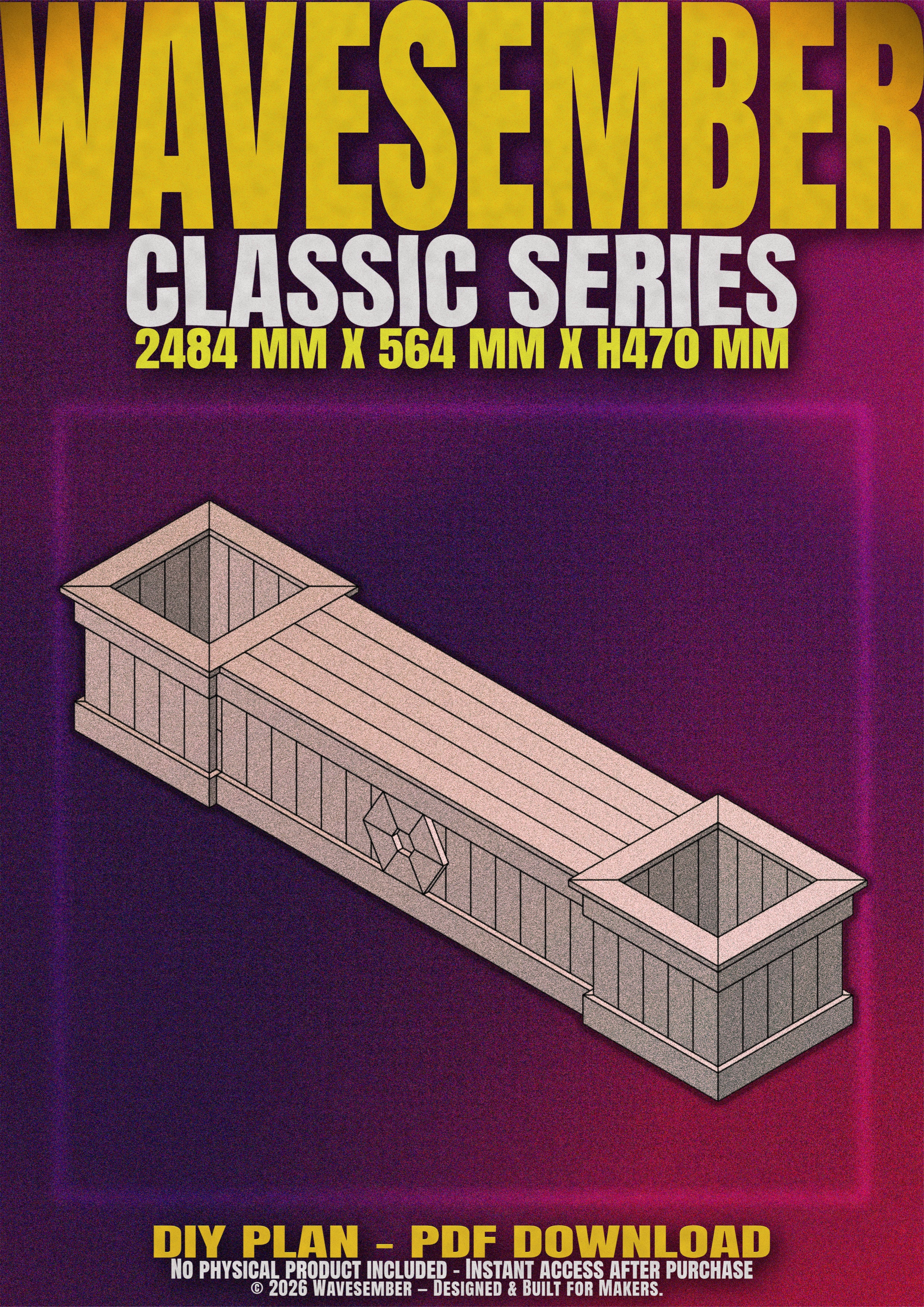 Rectangular Wooden Planter Bench Plans (2484mm) – DIY PDF